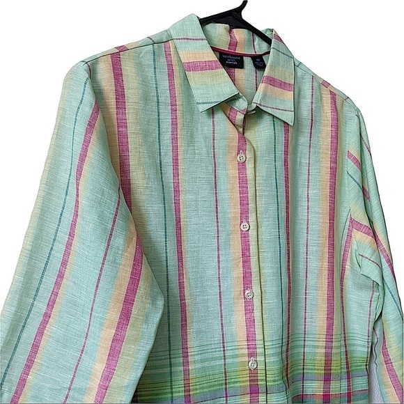 WESTBOUND Essentials Bright Pastel Plaid Linen Lagenlook Blouse Size 16 Petite - Picture 4 of 6